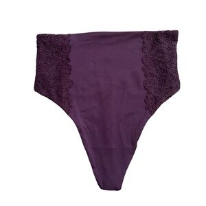 Soma High Waist Thong Panty With Lace Size S Blackberry Wine Smooth Lightweight